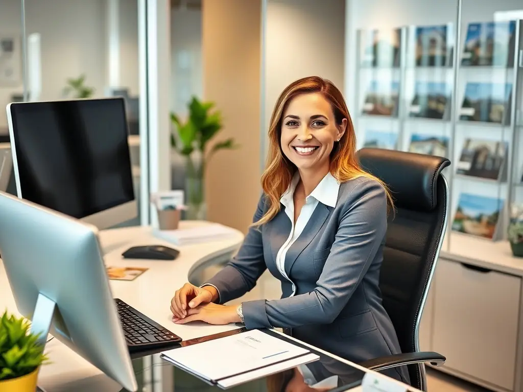 A real estate agent efficiently managing calls on a modern telecom system, showcasing call management optimization.