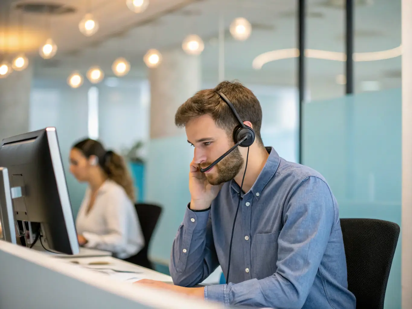 A support team member providing technical assistance to a real estate agent, highlighting ongoing support and maintenance.